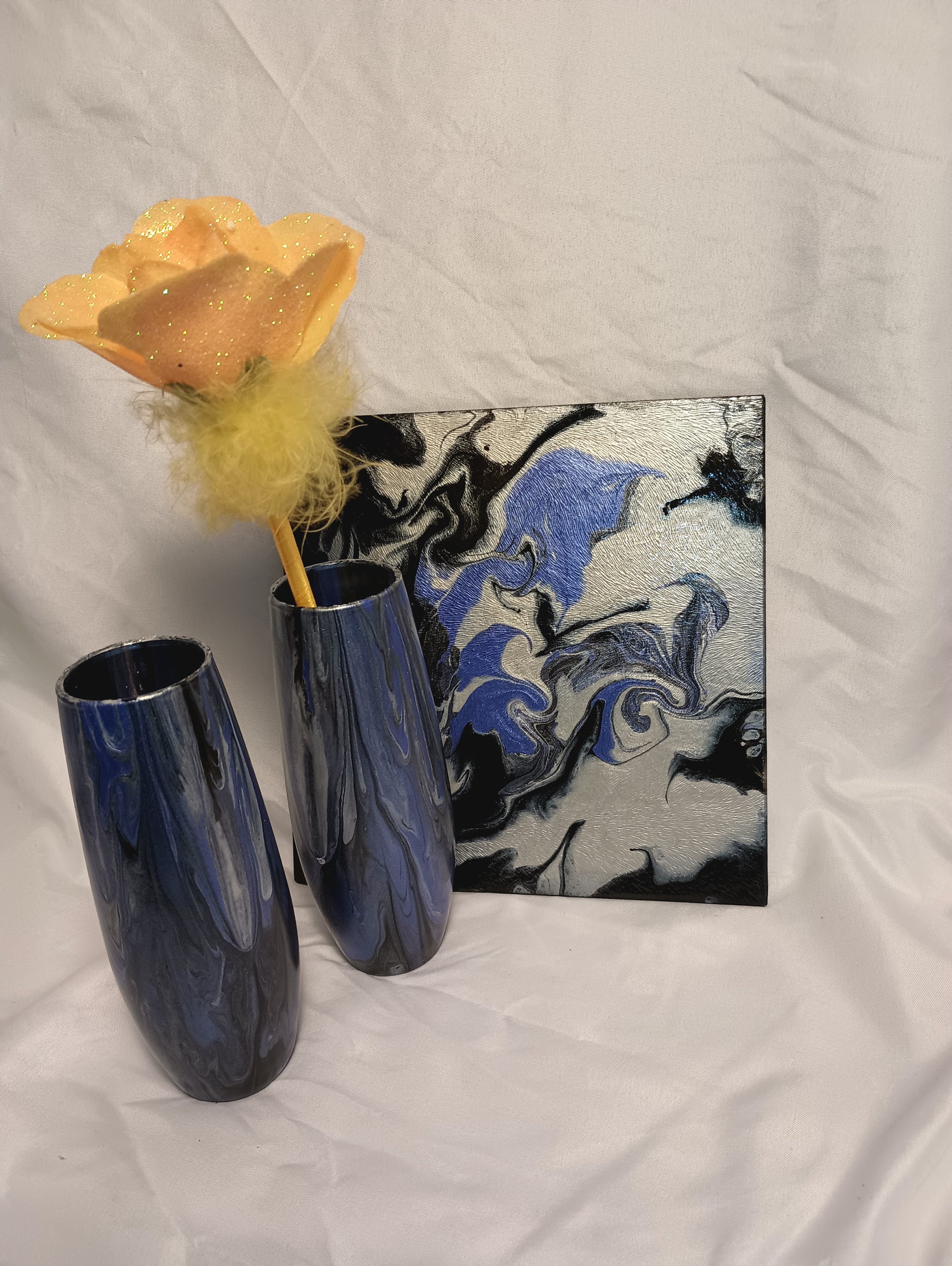Blue Acrylic Pour Bud Vases