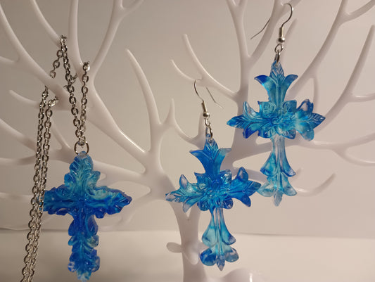 Blue Water Cross earrings & necklace Set