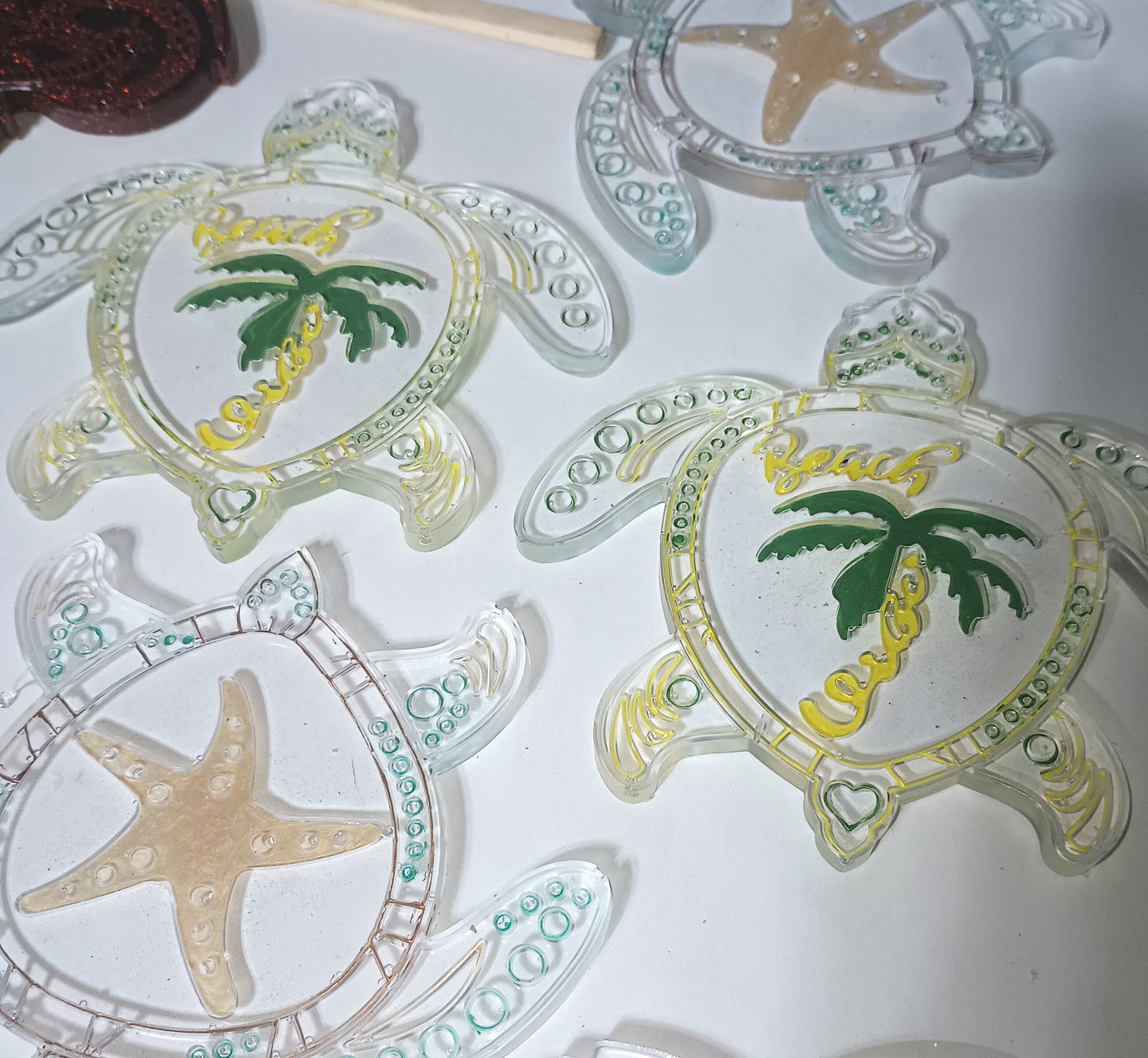 Hand painted beach vibes palm tree resin turtles and star fish turtles 