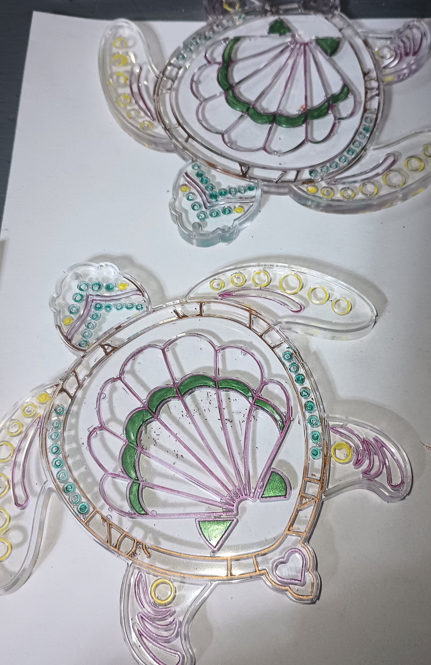 Resin turtles with hand painted shells